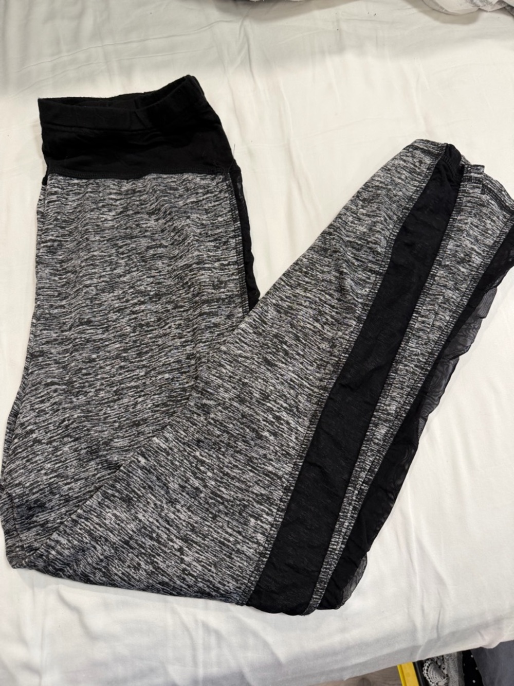 SHEIN Gray Space-Dye Maternity Leggings with Black Mesh Side Panels